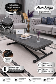 Home Akıllı Sehpa – Frezeli Antrasit MDF Üst & Siyah Metal Ayak