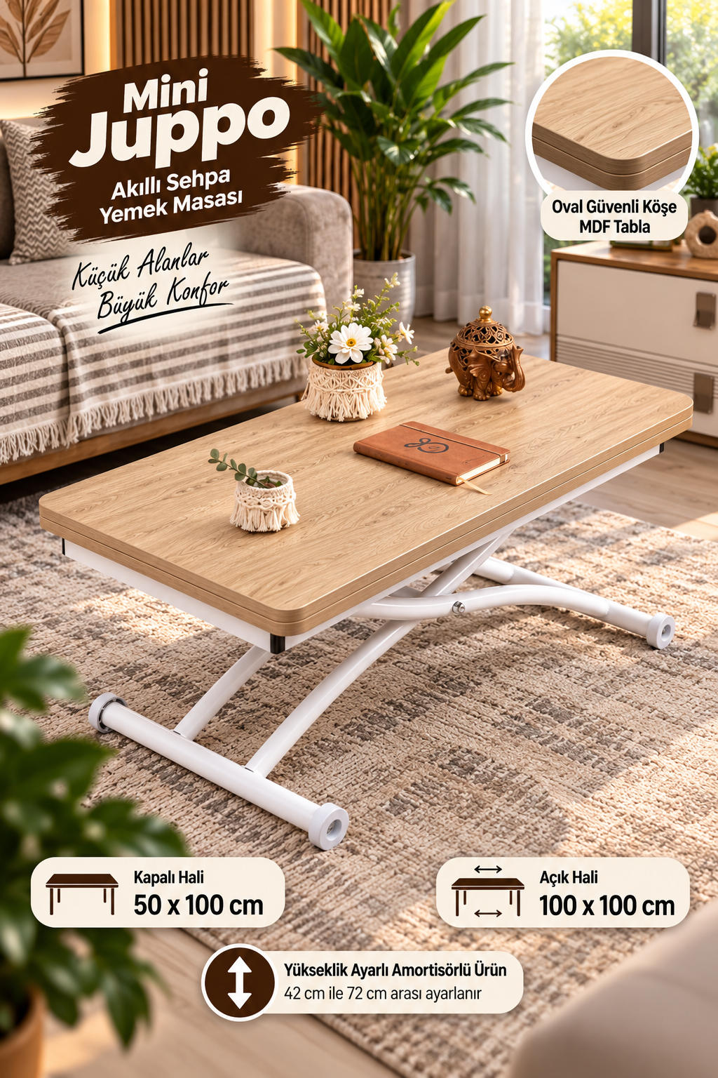 Mini Juppo Smart Coffee Table – White MDF Top & White Outwardly Curved Metal Leg
