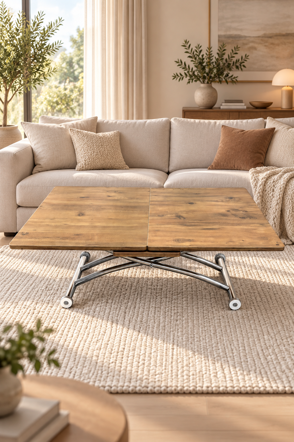 Center-Opening Square Smart Table | EfesCam MDF & Chrome