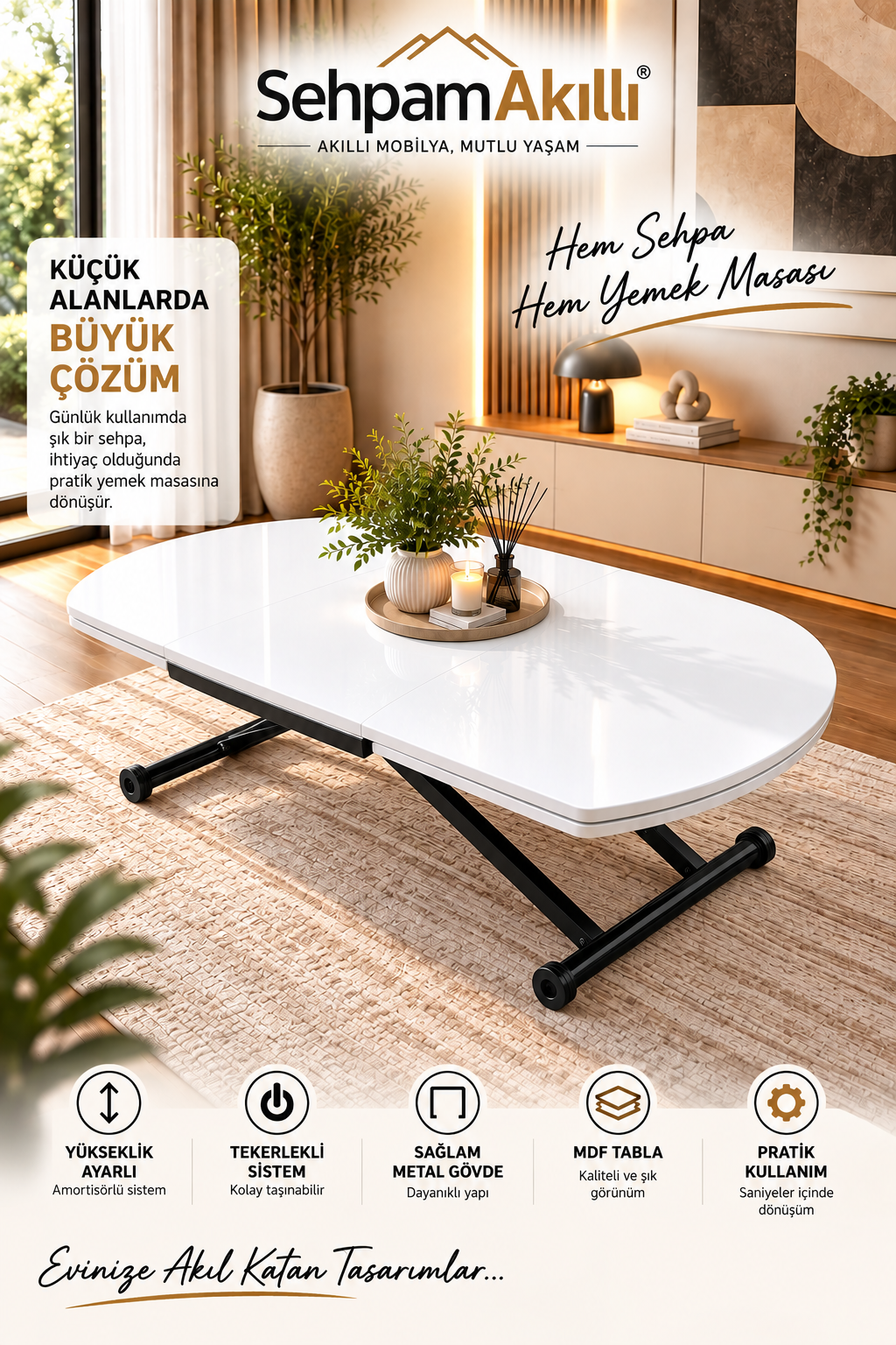 Oval Side-Opening Smart Table | Lisbon MDF & Black