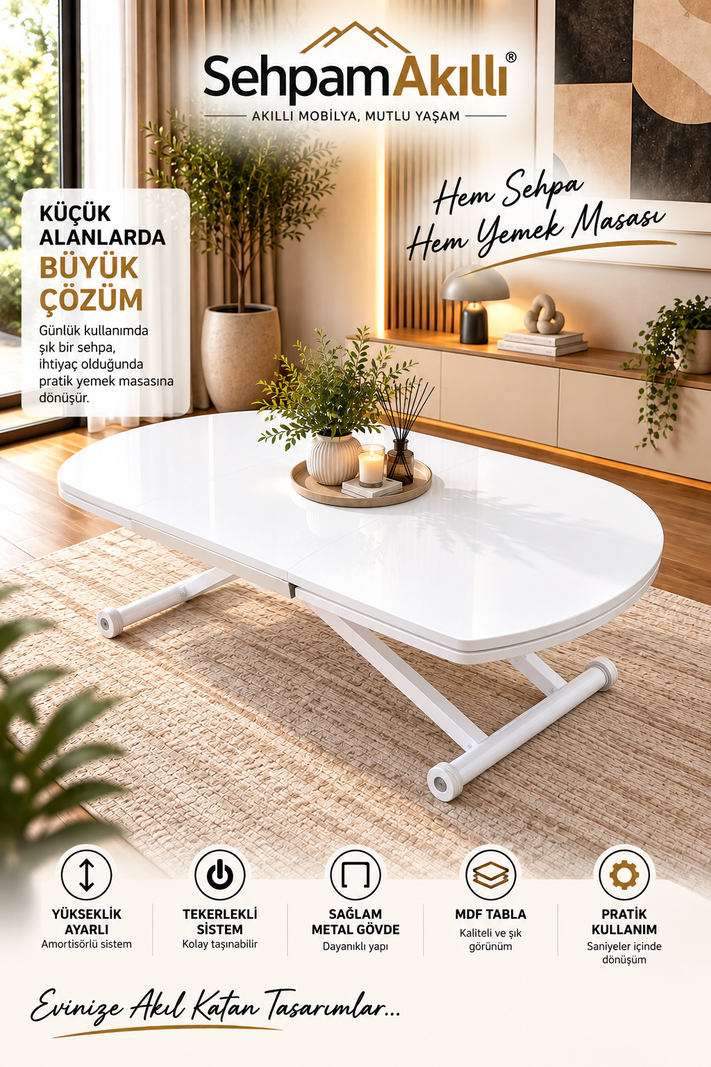 Oval Side-Opening Smart Table | Lisbon MDF & White