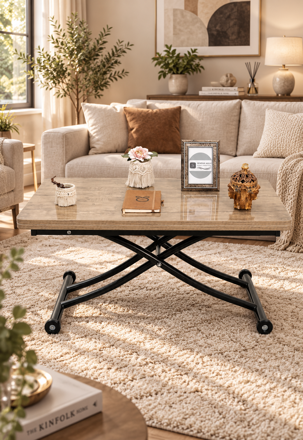 Mini Juppo Smart Coffee Table – Antique Light MDF Top & Black Metal Leg