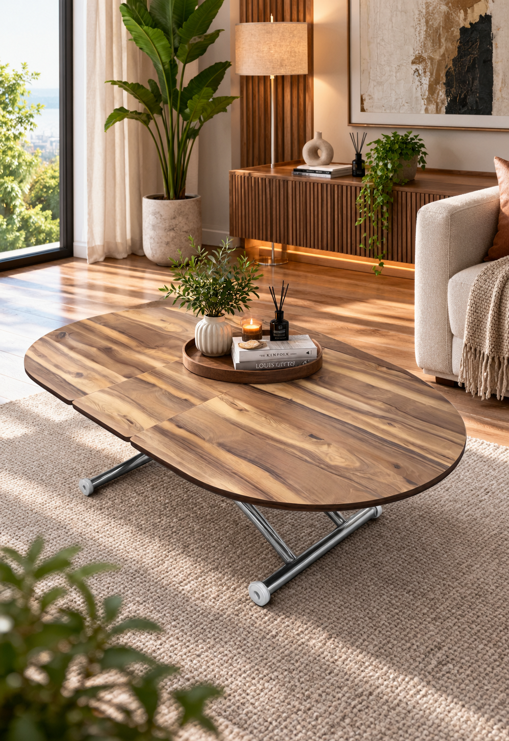 Center Opening Oval Smart Table | Urartu MDF & Chrome