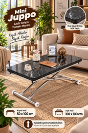Mini Juppo Smart Coffee Table – Black Marble MDF Top & Chrome Outward Curled Metal Legs