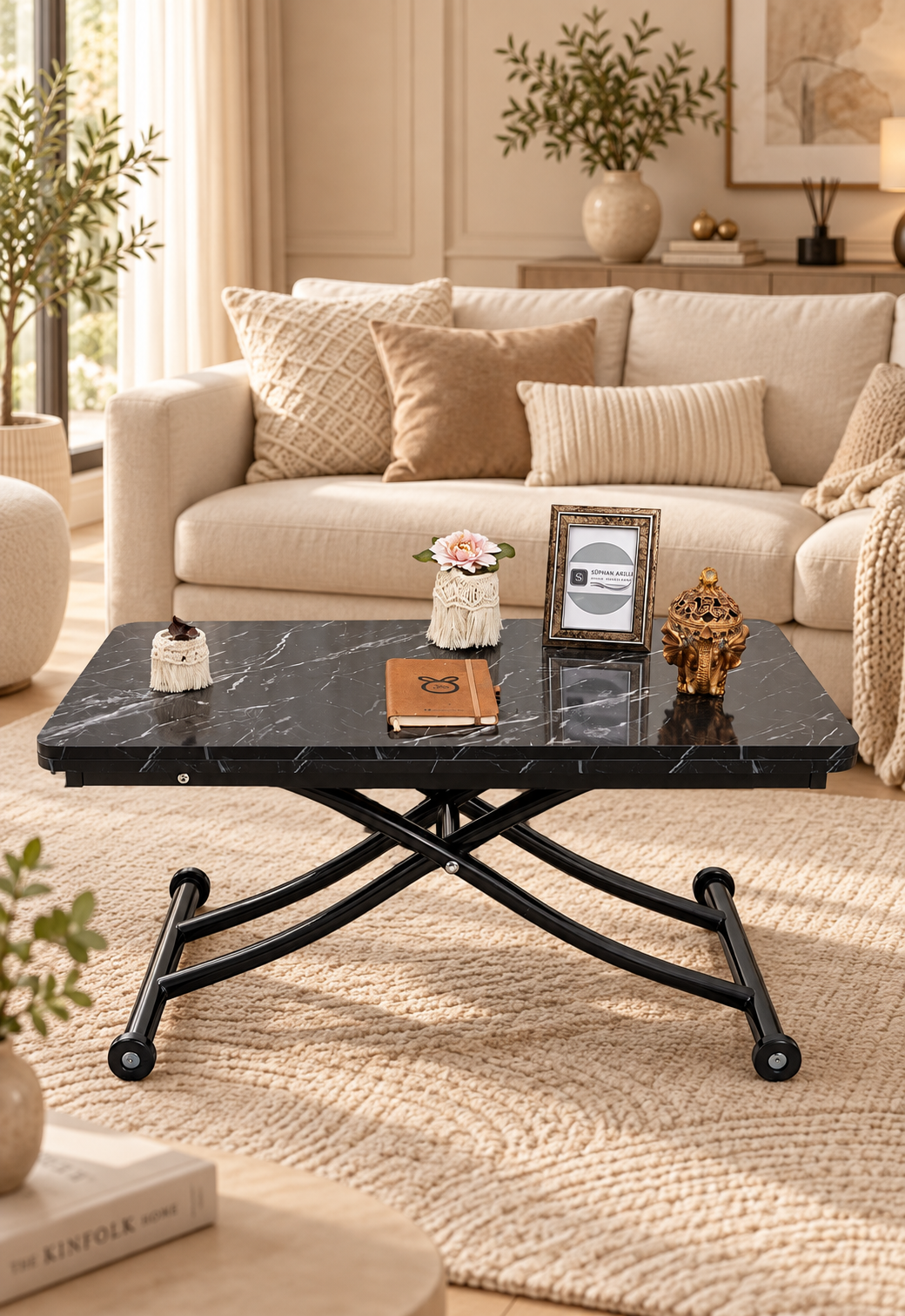 Mini Juppo Smart Coffee Table – Black Marble MDF Top & Black Metal Leg