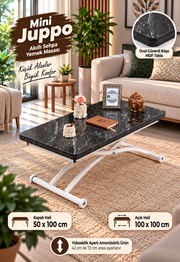 Mini Juppo Smart Coffee Table - Black Marble MDF Top & White Outward-Curved Metal Leg