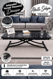 Juppo Smart Coffee Table – Black Marble MDF Top & Black Metal Leg