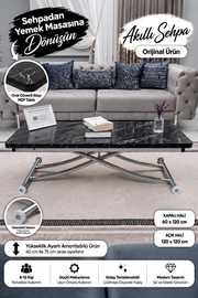 Juppo Smart Coffee Table – Black Marble MDF Top & Chrome Metal Leg