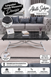 Juppo Smart Coffee Table – Black Marble MDF Top & White Metal Leg