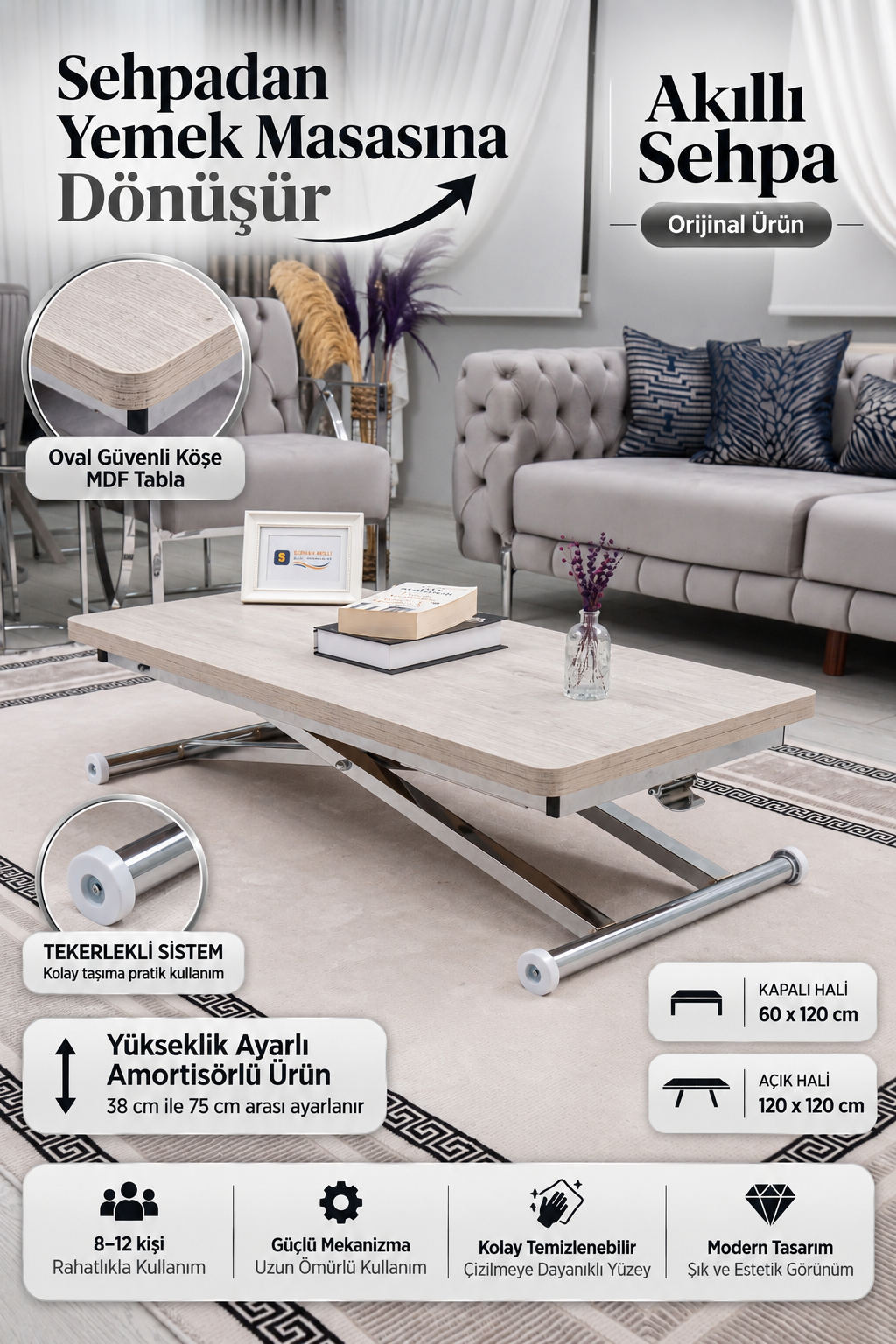 Home Smart Coffee Table – Lisbon MDF Top & Chrome Plated Metal Legs