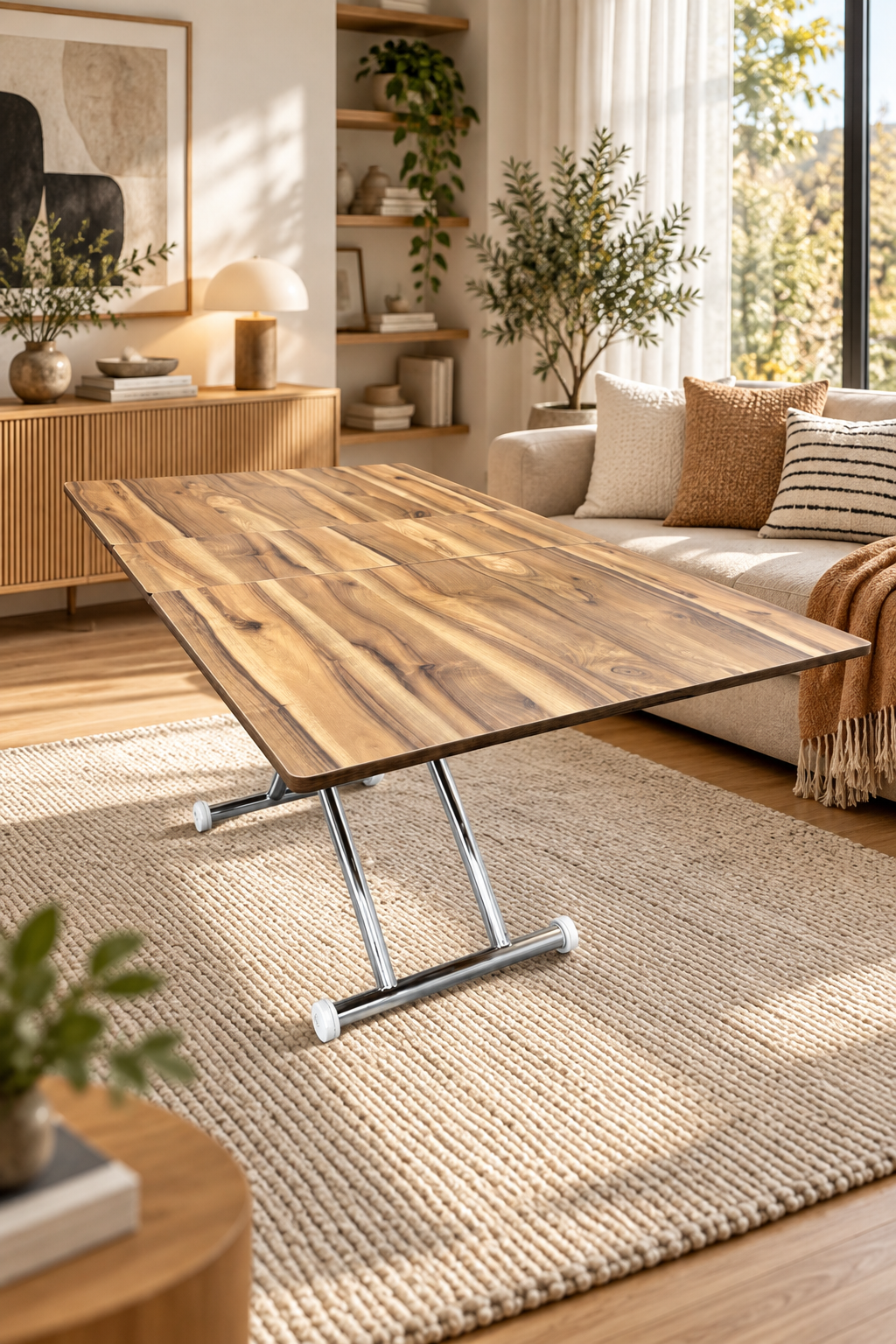 Square Smart Table with Central Opening | Urartu MDF & Chrome