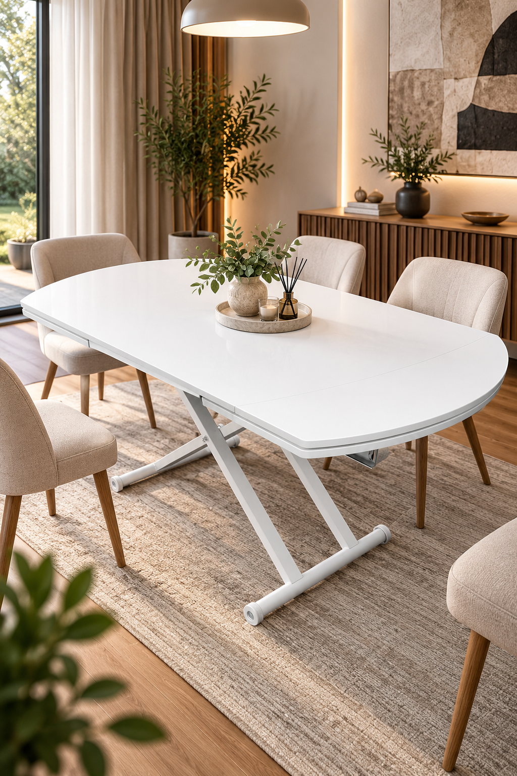 Oval Side-Opening Smart Table | Lisbon MDF & White