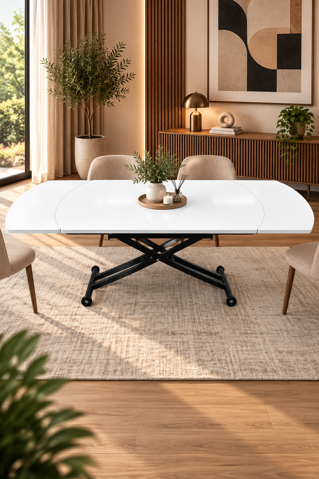 Oval Side-Opening Smart Table | Lisbon MDF & Black