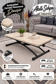 Juppo Smart Coffee Table – Travertine MDF Top & Black Outward-Curved Metal Legs