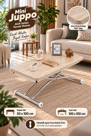 Mini Juppo Smart Coffee Table – Travertine MDF Top & Chrome Outward-Curved Metal Leg
