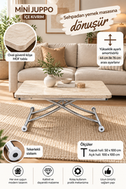 Mini Juppo Akıllı Sehpa – Traverten MDF Üst & Krom İçe Kıvrım Metal Ayak