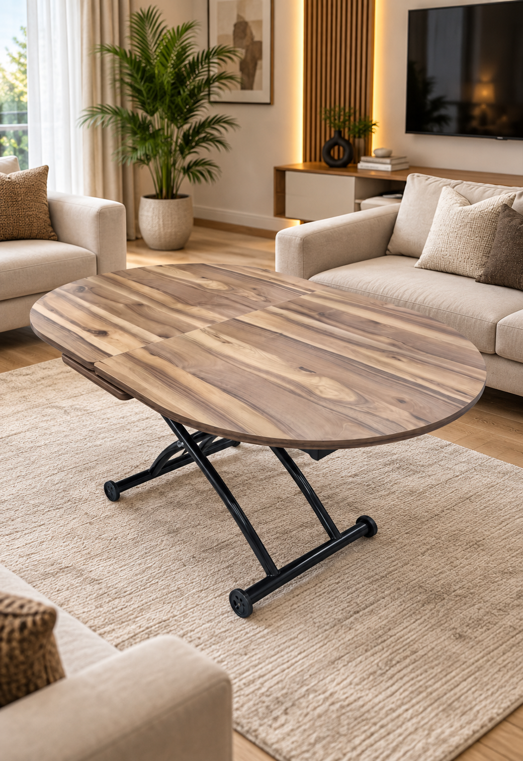 Center-Opening Oval Smart Table | Urartu MDF & Black