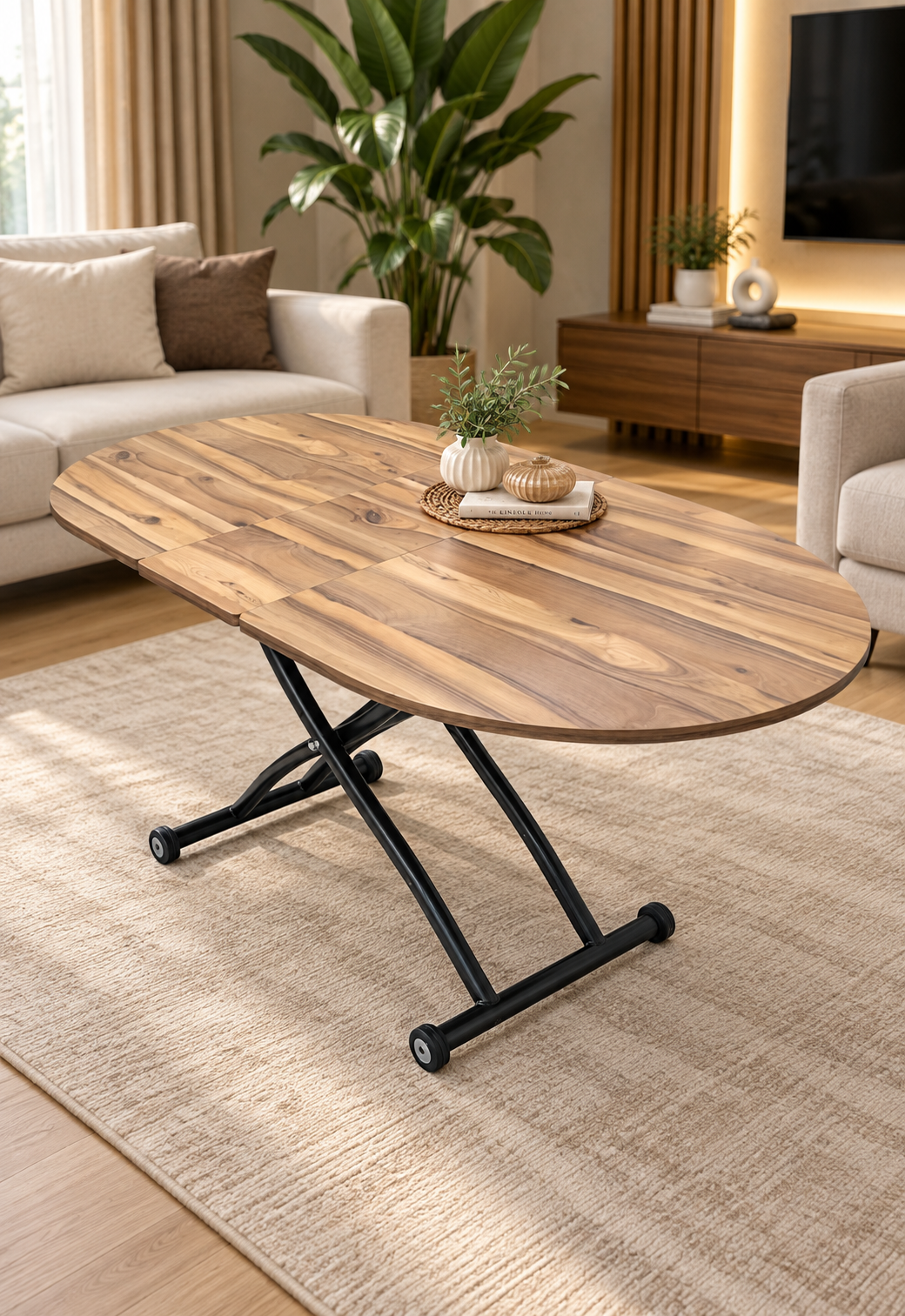 Center-Opening Oval Smart Table | Urartu MDF & Black