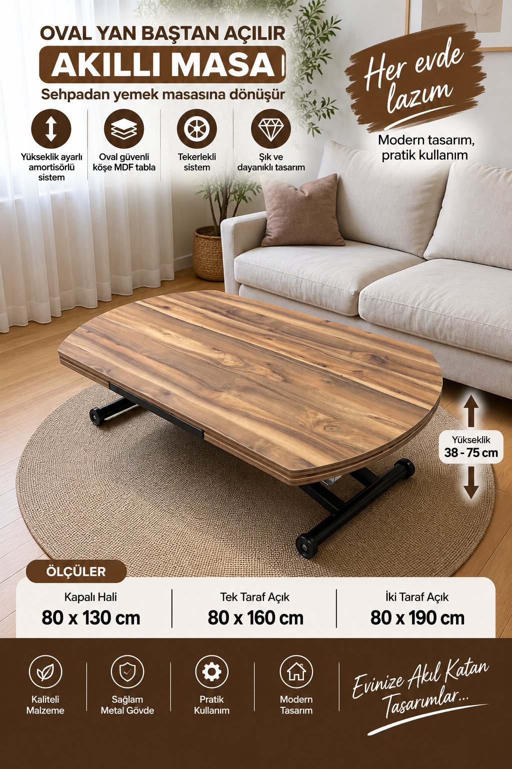 Oval Side Opening Smart Table | White Marble & Black