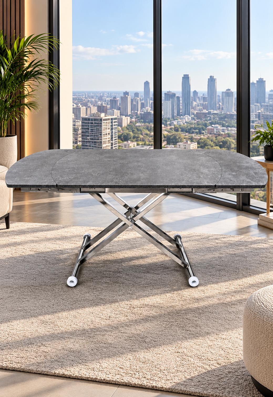 Oval Side Opening Smart Table | Milled Anthracite & Chrome
