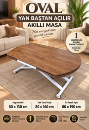 Oval Side-Opening Smart Table | Walnut MDF & White
