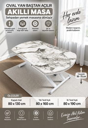 Oval Side Opening Smart Table | White Marble & White