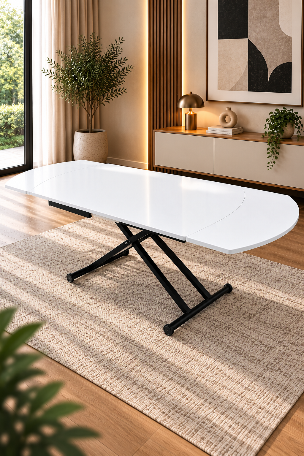 Oval Side-Opening Smart Table | Lisbon MDF & Black