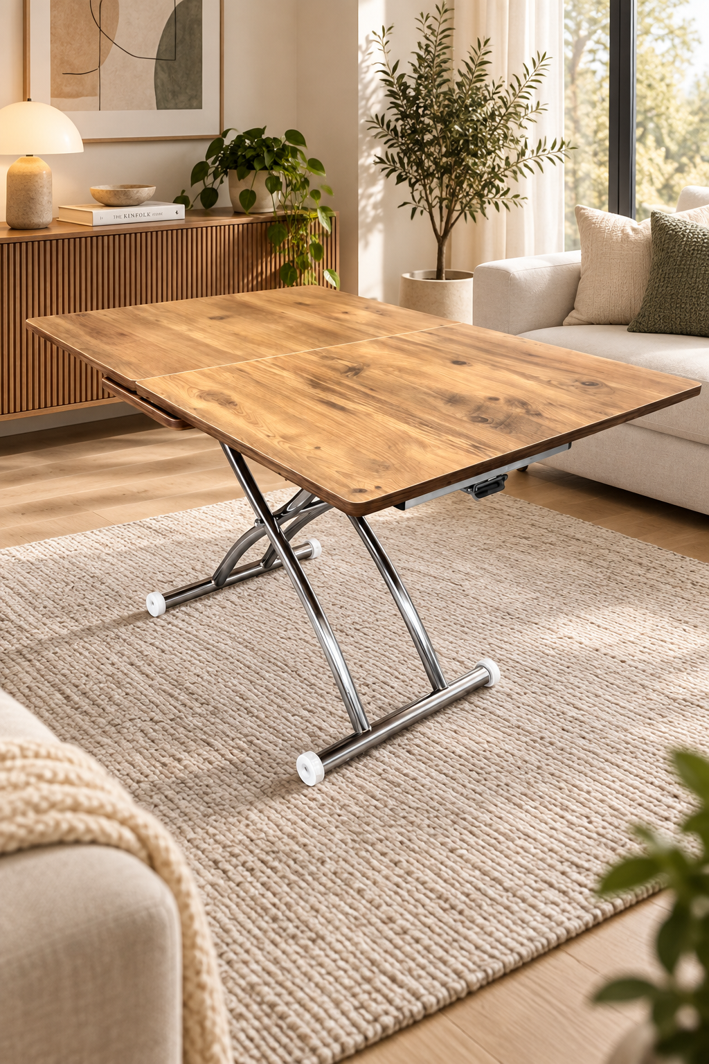 Center-Opening Square Smart Table | EfesCam MDF & Chrome