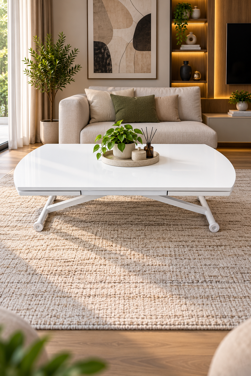 Oval Side-Opening Smart Table | Lisbon MDF & White