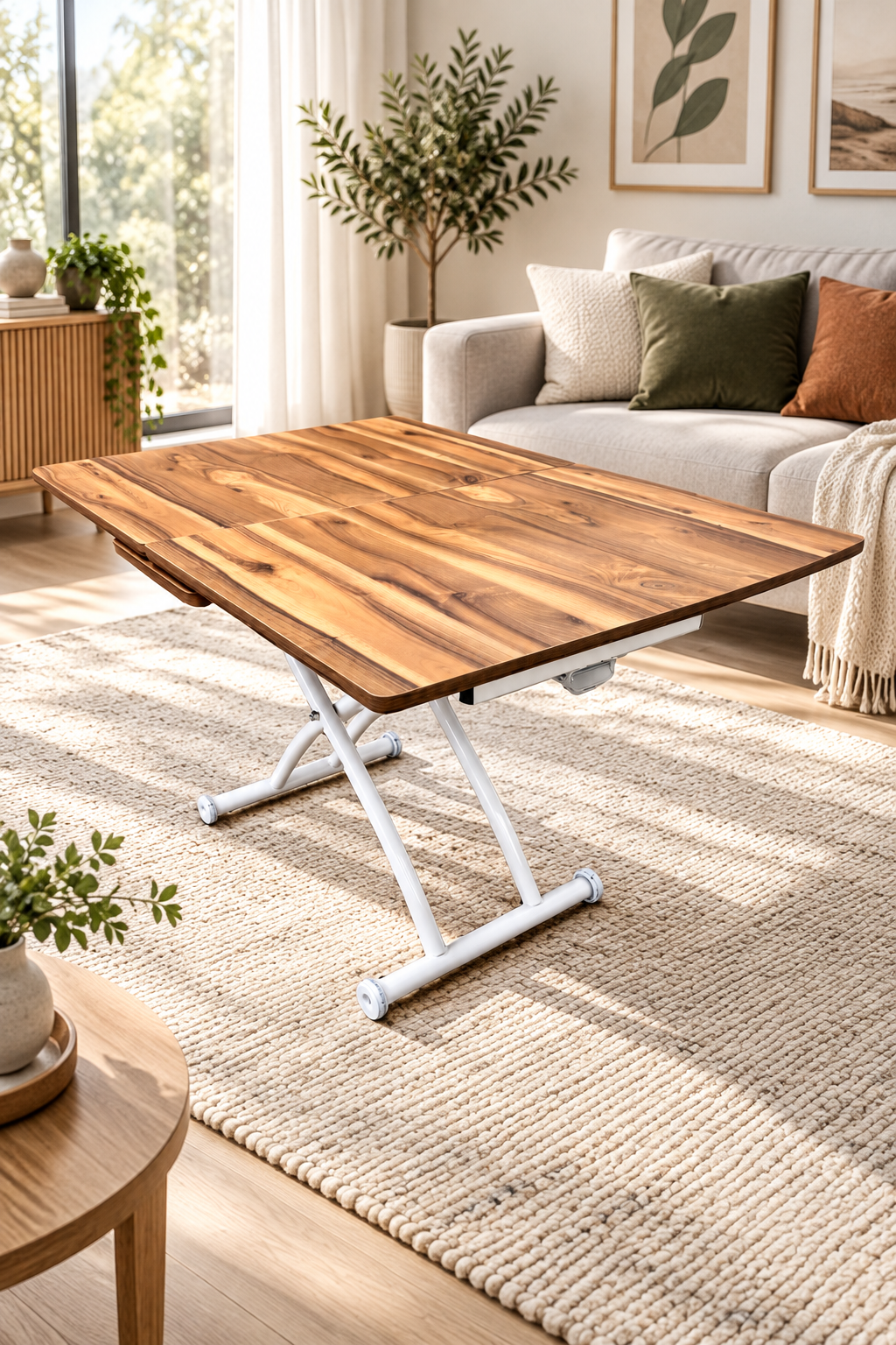 Square Smart Table with Central Opening | Urartu MDF & White