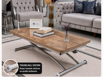 Home Üst Tabla MDF Antiklayt Oval Köşe Alt Ayak Krom Kaplama Akıllı Sehpa