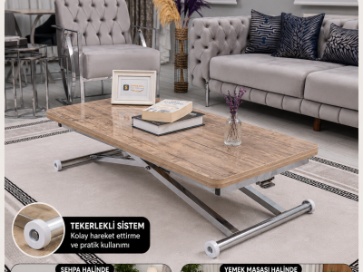 Home Üst Tabla MDF Antiklayt Oval Köşe Alt Ayak Krom Kaplama Akıllı Sehpa