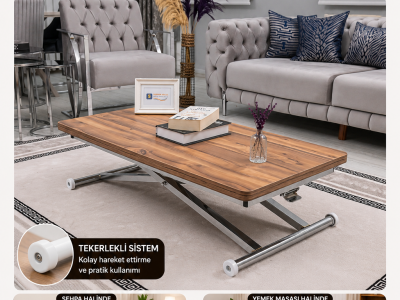 Home Üst Tabla MDF Urartu Oval Köşe Alt Ayak Krom Kaplama Akıllı Sehpa