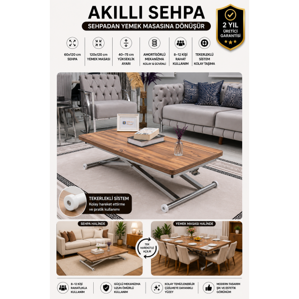 Home Üst Tabla MDF Urartu Oval Köşe Alt Ayak Krom Kaplama Akıllı Sehpa