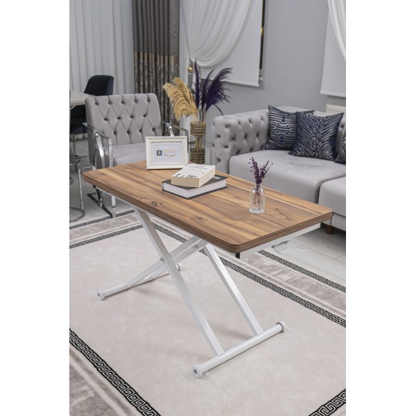 Home Üst Tabla MDF Urartu Oval Köşe Alt Ayak Beyaz Renk Akıllı Sehpa