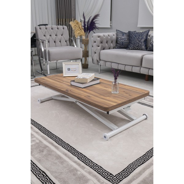 Home Üst Tabla MDF Urartu Oval Köşe Alt Ayak Beyaz Renk Akıllı Sehpa