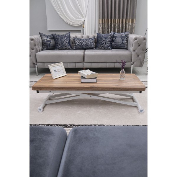 Home Üst Tabla MDF Urartu Oval Köşe Alt Ayak Beyaz Renk Akıllı Sehpa