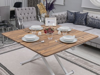 Home Üst Tabla MDF Urartu Oval Köşe Alt Ayak Beyaz Renk Akıllı Sehpa