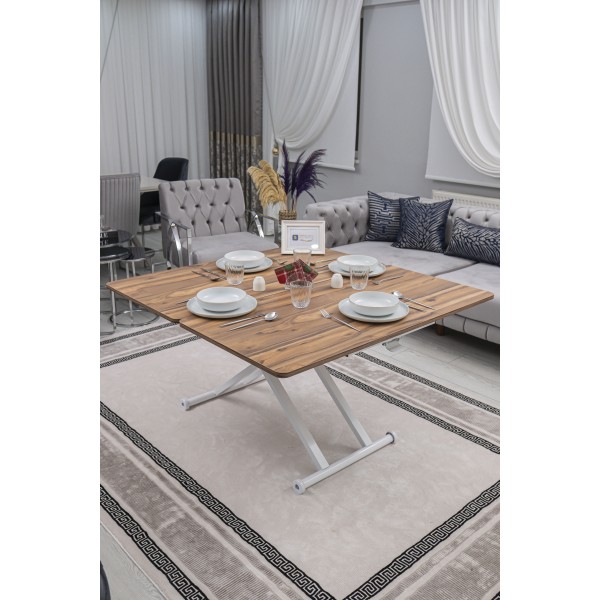 Home Üst Tabla MDF Urartu Oval Köşe Alt Ayak Beyaz Renk Akıllı Sehpa