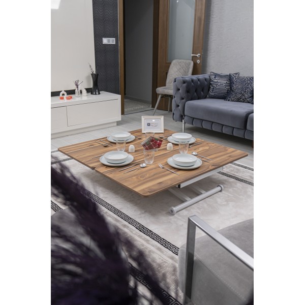 Home Üst Tabla MDF Urartu Oval Köşe Alt Ayak Beyaz Renk Akıllı Sehpa