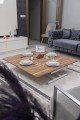 Home Üst Tabla MDF Urartu Oval Köşe Alt Ayak Beyaz Renk Akıllı Sehpa