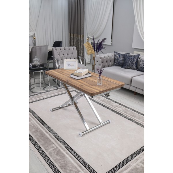 Home Üst Tabla MDF Urartu Oval Köşe Alt Ayak Krom Kaplama Akıllı Sehpa