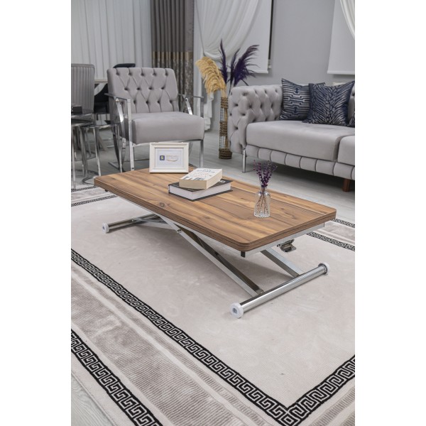 Home Üst Tabla MDF Urartu Oval Köşe Alt Ayak Krom Kaplama Akıllı Sehpa