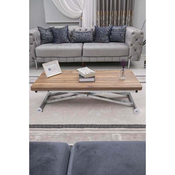 Home Üst Tabla MDF Urartu Oval Köşe Alt Ayak Krom Kaplama Akıllı Sehpa