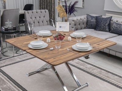 Home Üst Tabla MDF Urartu Oval Köşe Alt Ayak Krom Kaplama Akıllı Sehpa