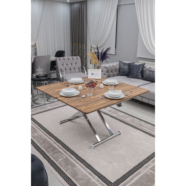 Home Üst Tabla MDF Urartu Oval Köşe Alt Ayak Krom Kaplama Akıllı Sehpa