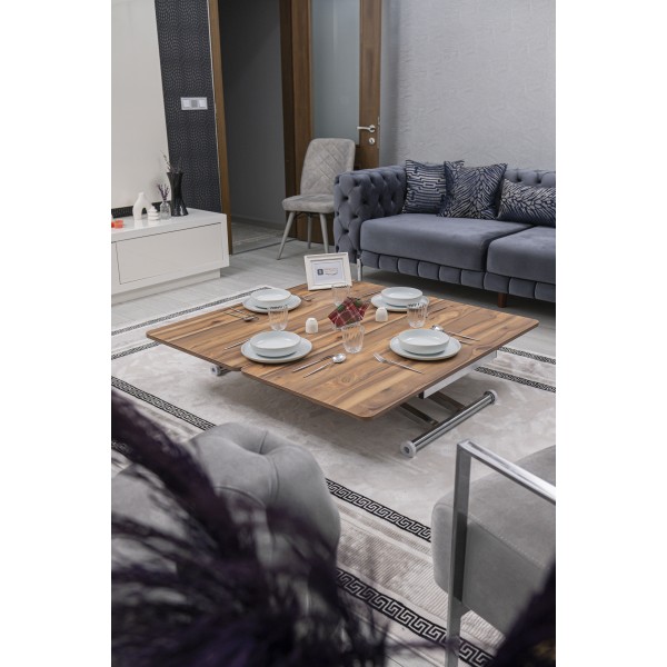 Home Üst Tabla MDF Urartu Oval Köşe Alt Ayak Krom Kaplama Akıllı Sehpa