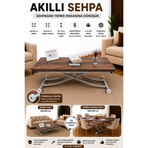 Juppo Üst Tabla Mdf Barok Koyu Ceviz Oval Köşe Alt Ayak Yuvarlak Krom Kaplama İçe Kıvrım