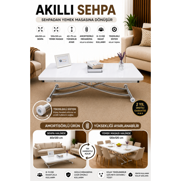 Juppo Üst Tabla Mdf Beyaz Oval Köşe Alt Ayak Yuvarlak Krom Kaplama İçe Kıvrım