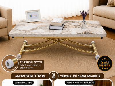 Juppo Üst Tabla Mdf Beyaz Mermer Oval Köşe Alt Ayak Yuvarlak Gold Kaplama İçe Kıvrım